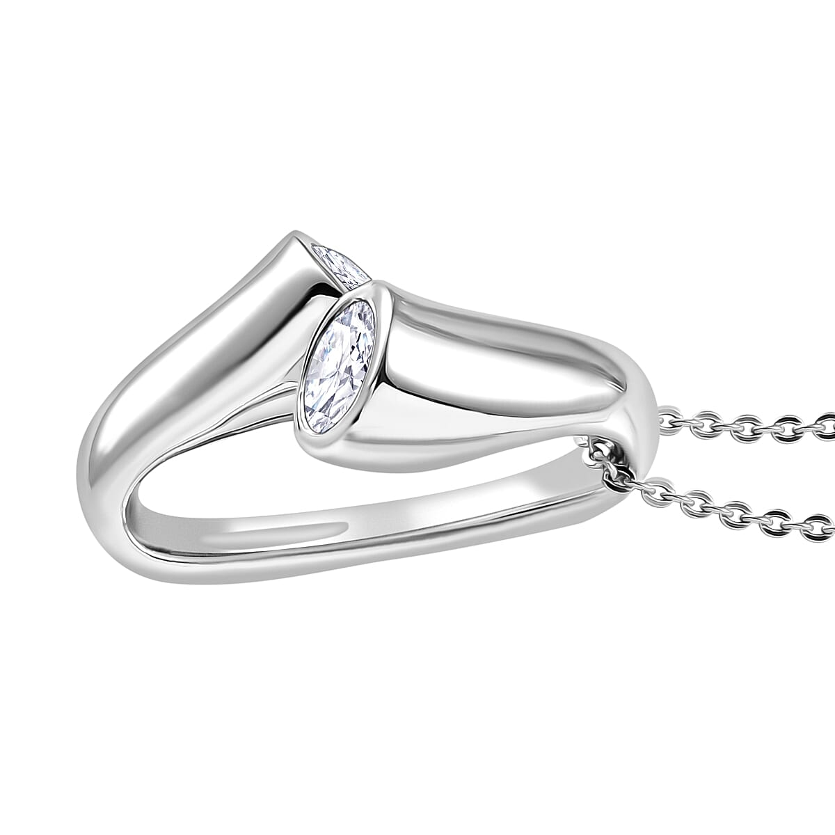 Moissanite Bypass Pendant with Chain (Size 20) in Rhodium Overlay Sterling Silver 1.15 Ct. 4357323 4