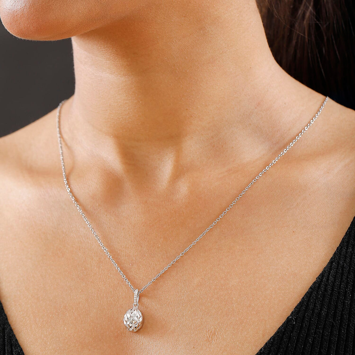 Moissanite Pendant with Chain (Size 20) in Rhodium Overlay Sterling Silver 4357329 2