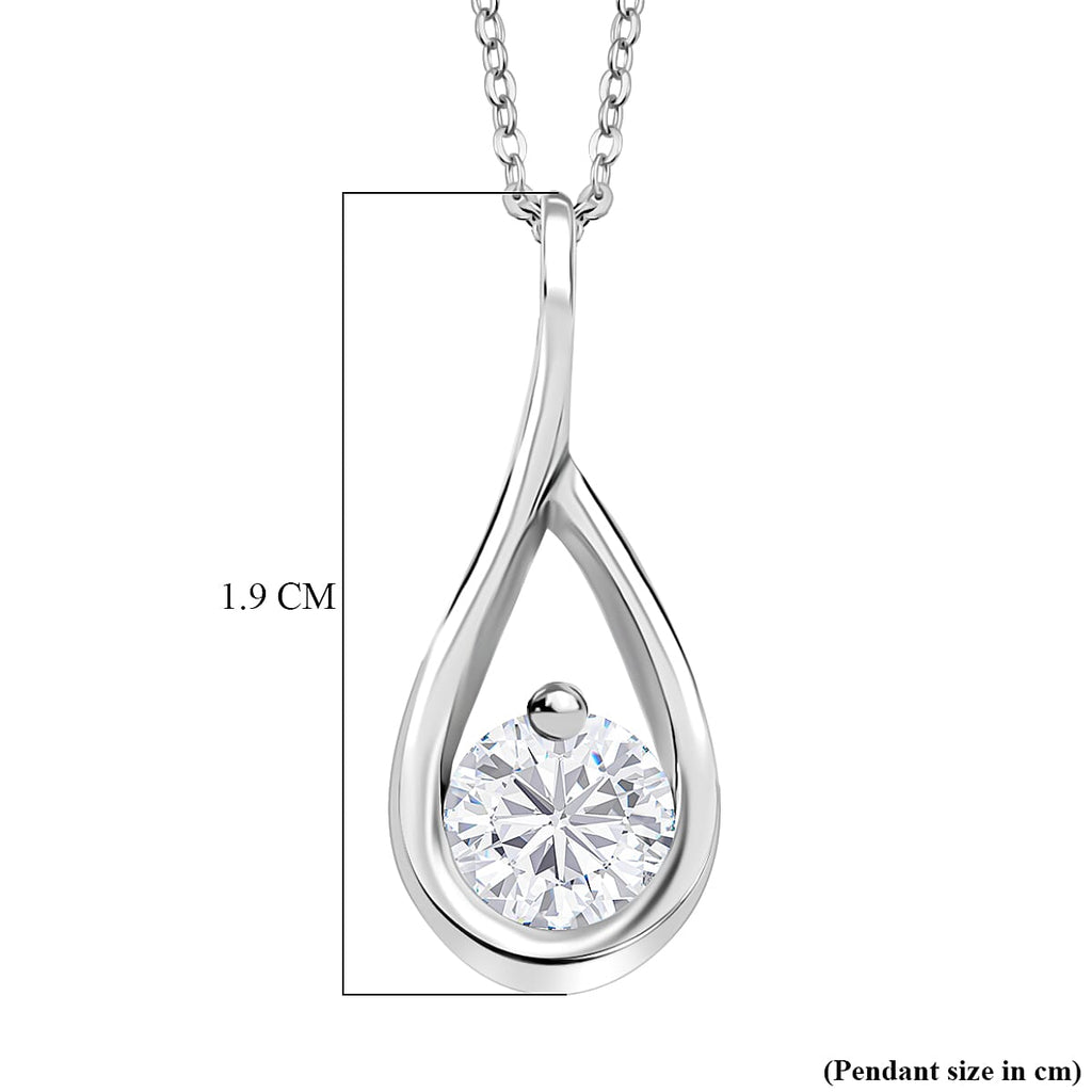 Moissanite Pendant with Chain (Size 20) in Rhodium Overlay Sterling Silver