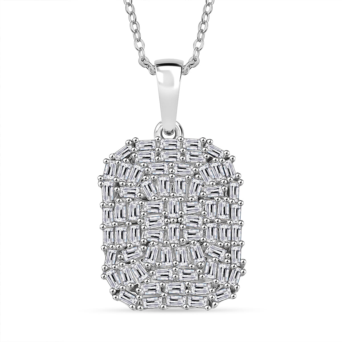 D'joy Moissanite Cluster Pendant with Chain (Size 20) in Rhodium Overlay Sterling Silver 4413347 0