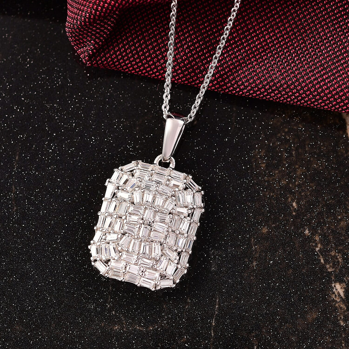 D'joy Moissanite Cluster Pendant with Chain (Size 20) in Rhodium Overlay Sterling Silver 4413347 2