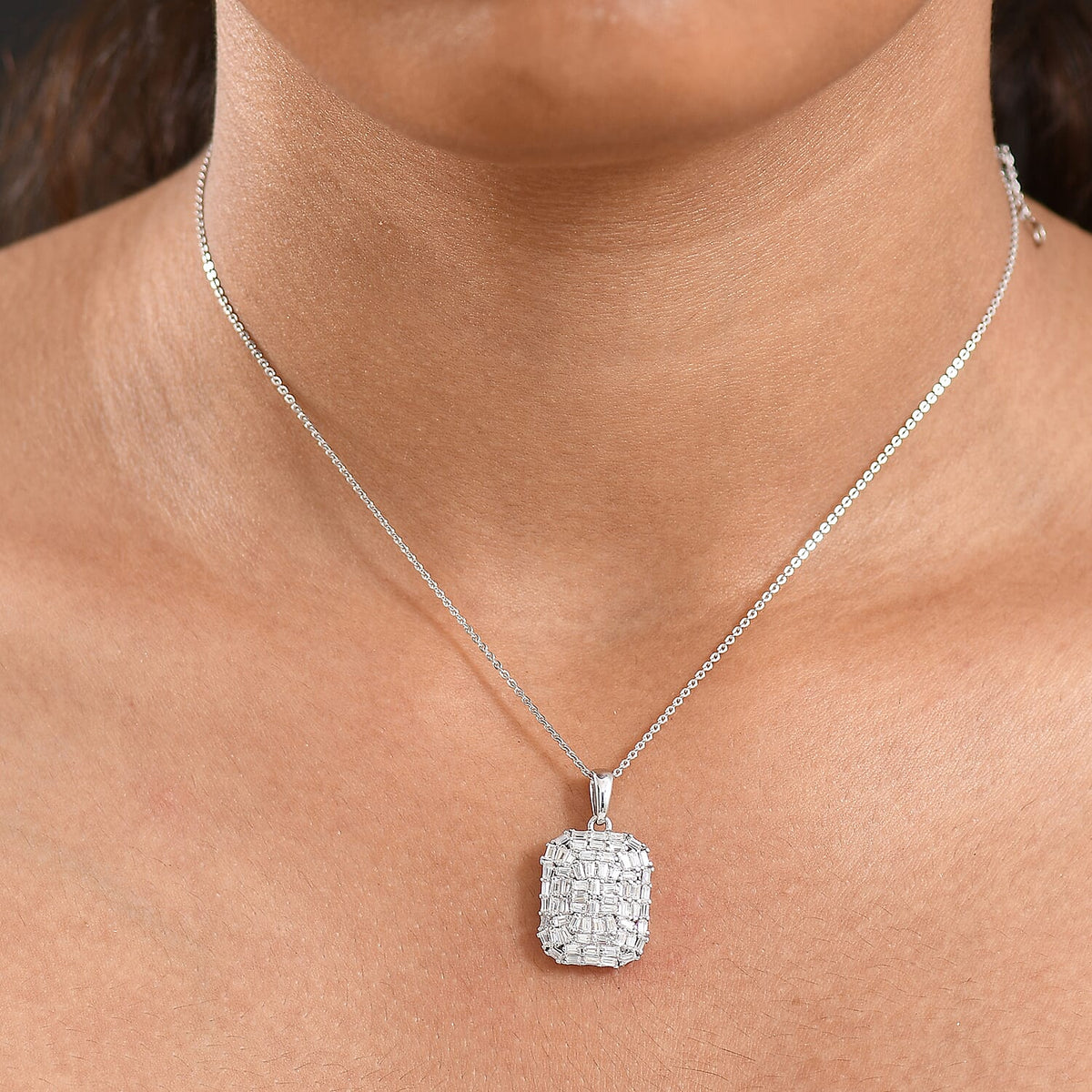 D'joy Moissanite Cluster Pendant with Chain (Size 20) in Rhodium Overlay Sterling Silver 4413347 3