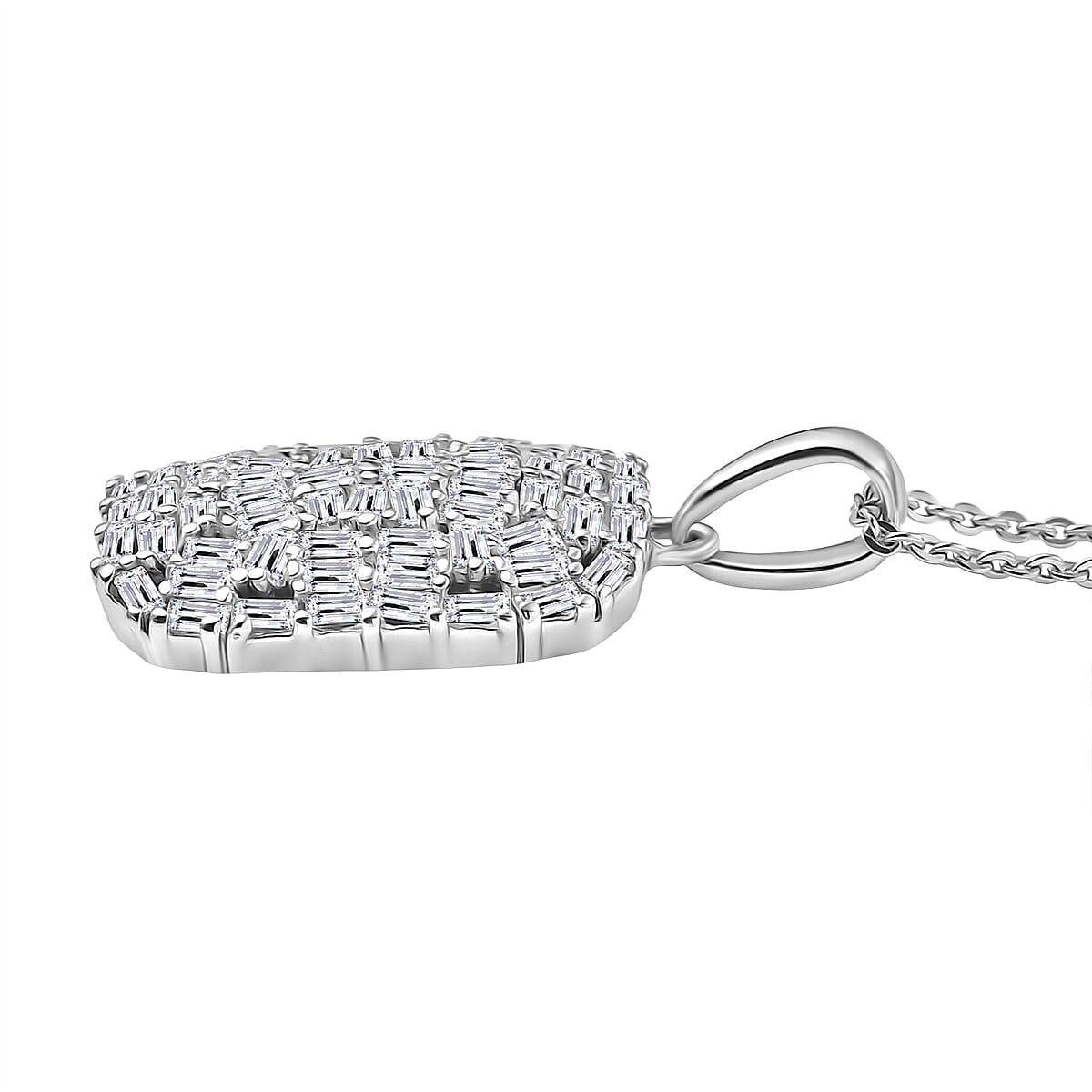D'joy Moissanite Cluster Pendant with Chain (Size 20) in Rhodium Overlay Sterling Silver 4413347 4