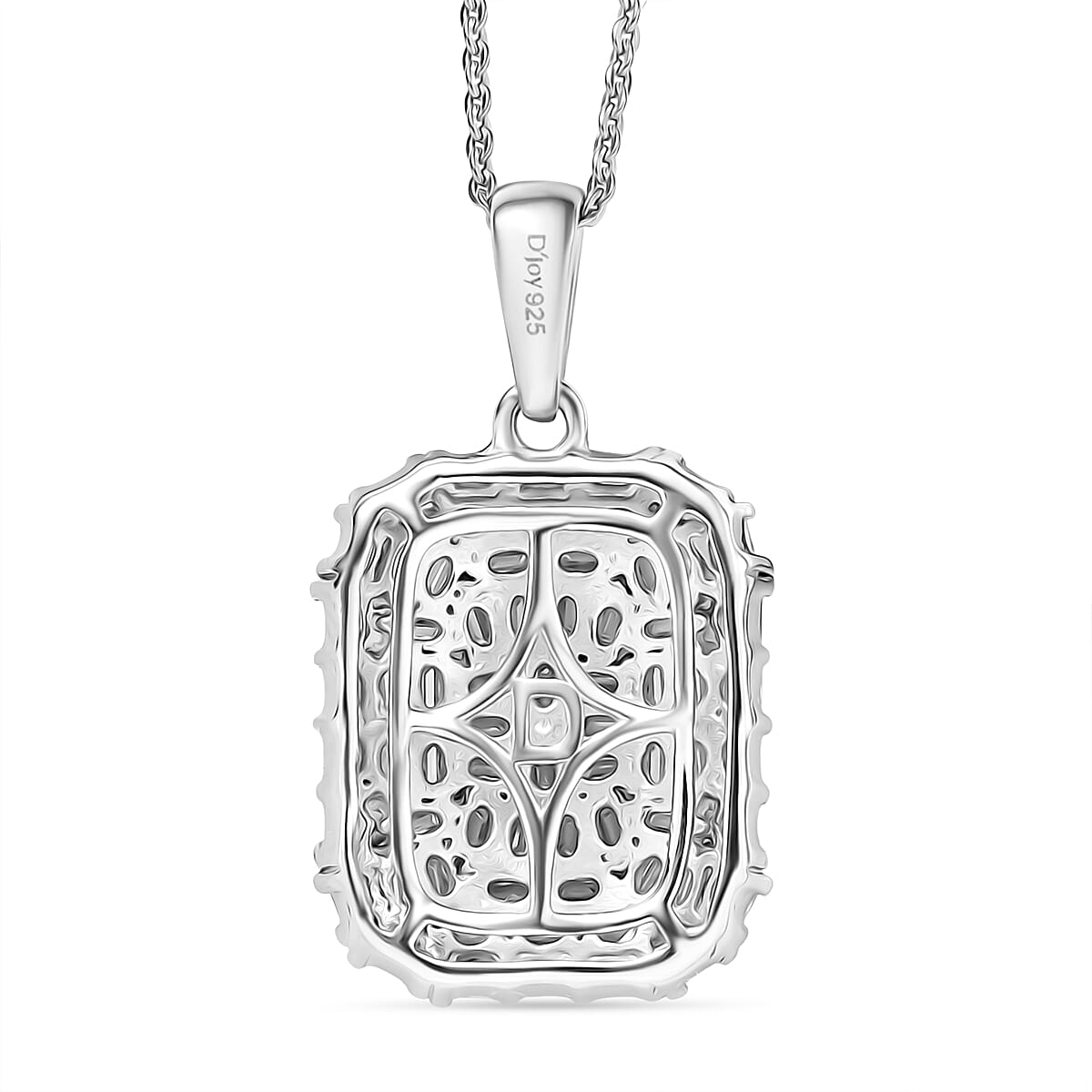 D'joy Moissanite Cluster Pendant with Chain (Size 20) in Rhodium Overlay Sterling Silver 4413347 5