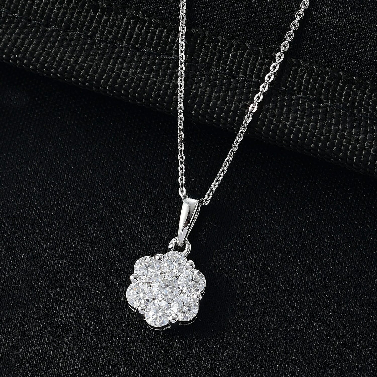 1.2 Ct. Moissanite Cluster set(cp) in Rhodium Sterling Silver 4439799 2