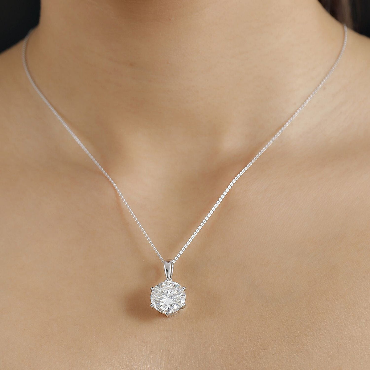 Moissanite Pendant with Chain (Size 20) in Rhodium Overlay Sterling Silver 7.34  Ct. 4327791 4