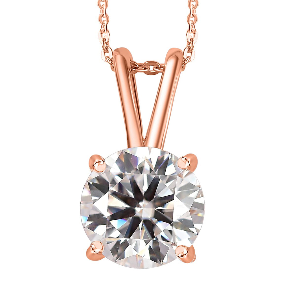 Moissanite Solitaire Pendant with Chain (Size 20) in 18K Vermeil Rose Gold Plated Sterling Silver 1.10 Ct.