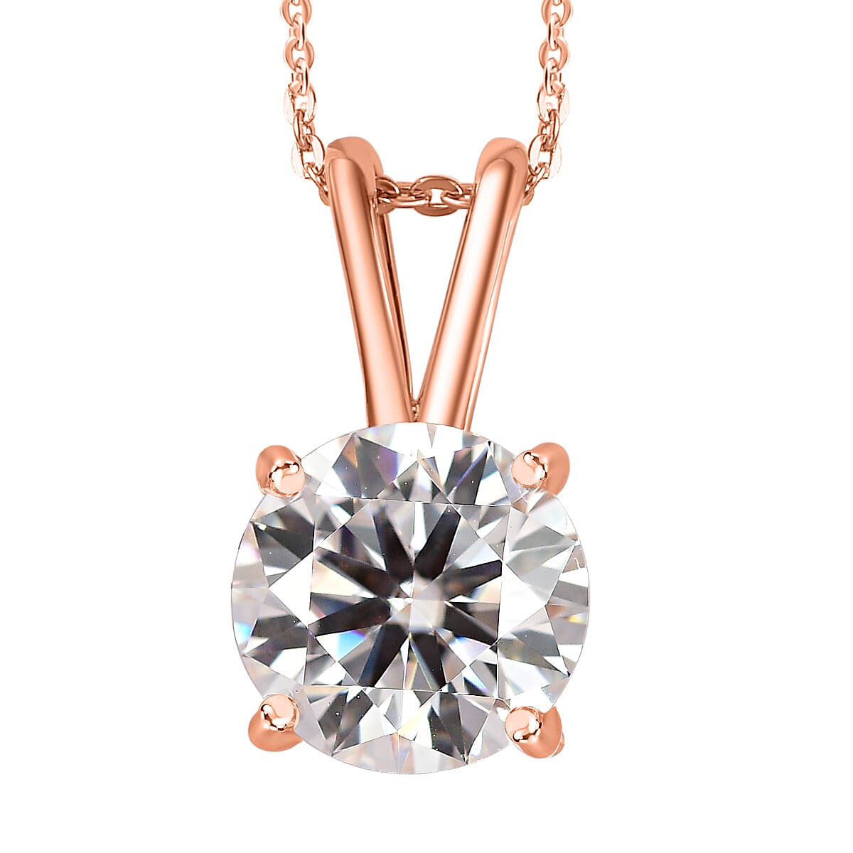 Moissanite Solitaire Pendant with Chain (Size 20) in 18K Vermeil Rose Gold Plated Sterling Silver 1.10 Ct. V32755679 0