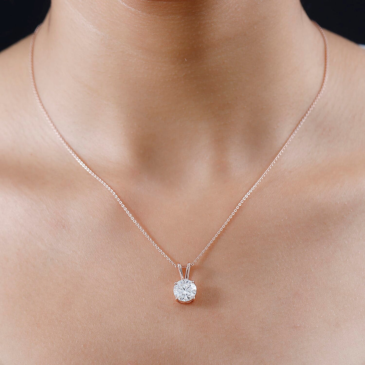 Moissanite Solitaire Pendant with Chain (Size 20) in 18K Vermeil Rose Gold Plated Sterling Silver 1.10 Ct. V32755679 2