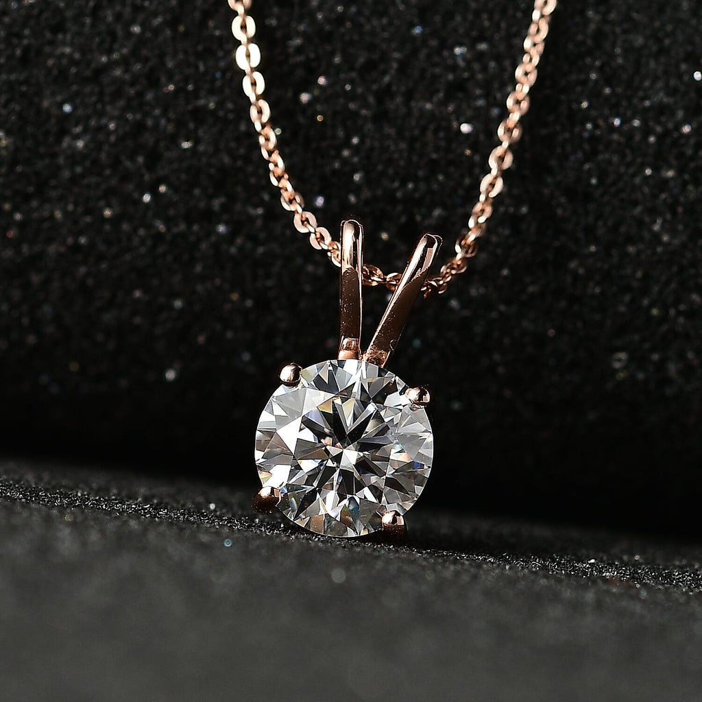 Moissanite Solitaire Pendant with Chain (Size 20) in 18K Vermeil Rose Gold Plated Sterling Silver 1.10 Ct.
