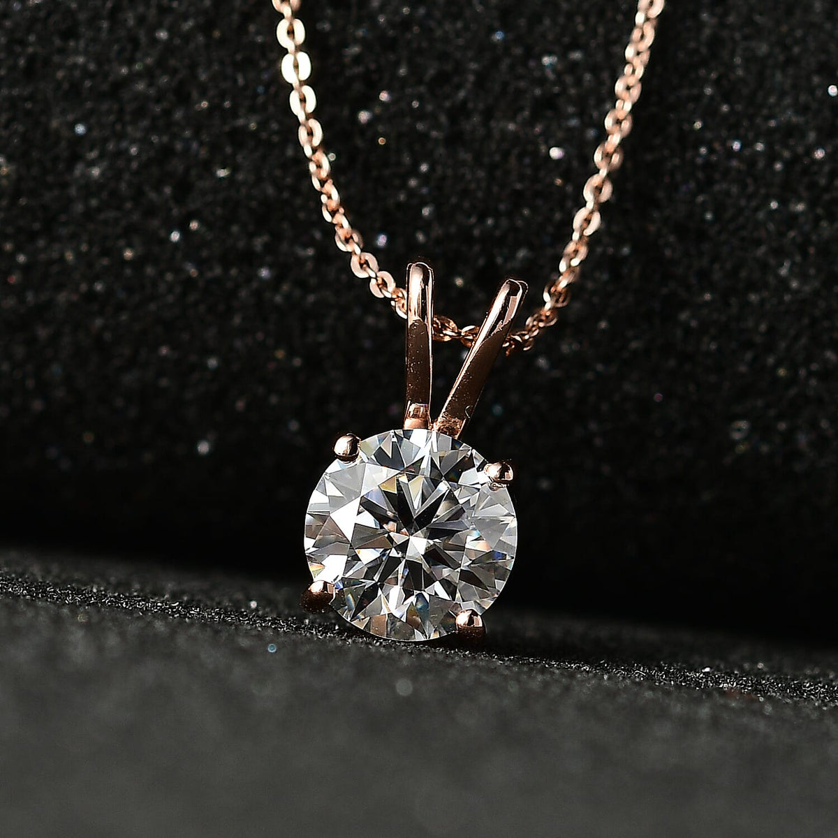 Moissanite Solitaire Pendant with Chain (Size 20) in 18K Vermeil Rose Gold Plated Sterling Silver 1.10 Ct. V32755679 3