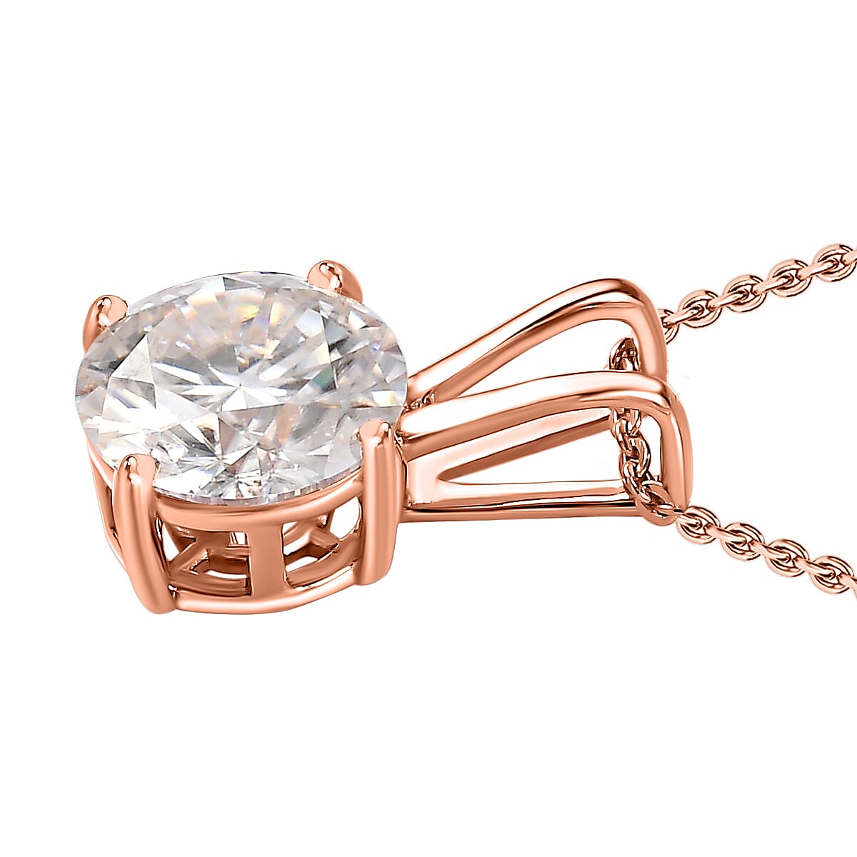 Moissanite Solitaire Pendant with Chain (Size 20) in 18K Vermeil Rose Gold Plated Sterling Silver 1.10 Ct. V32755679 4