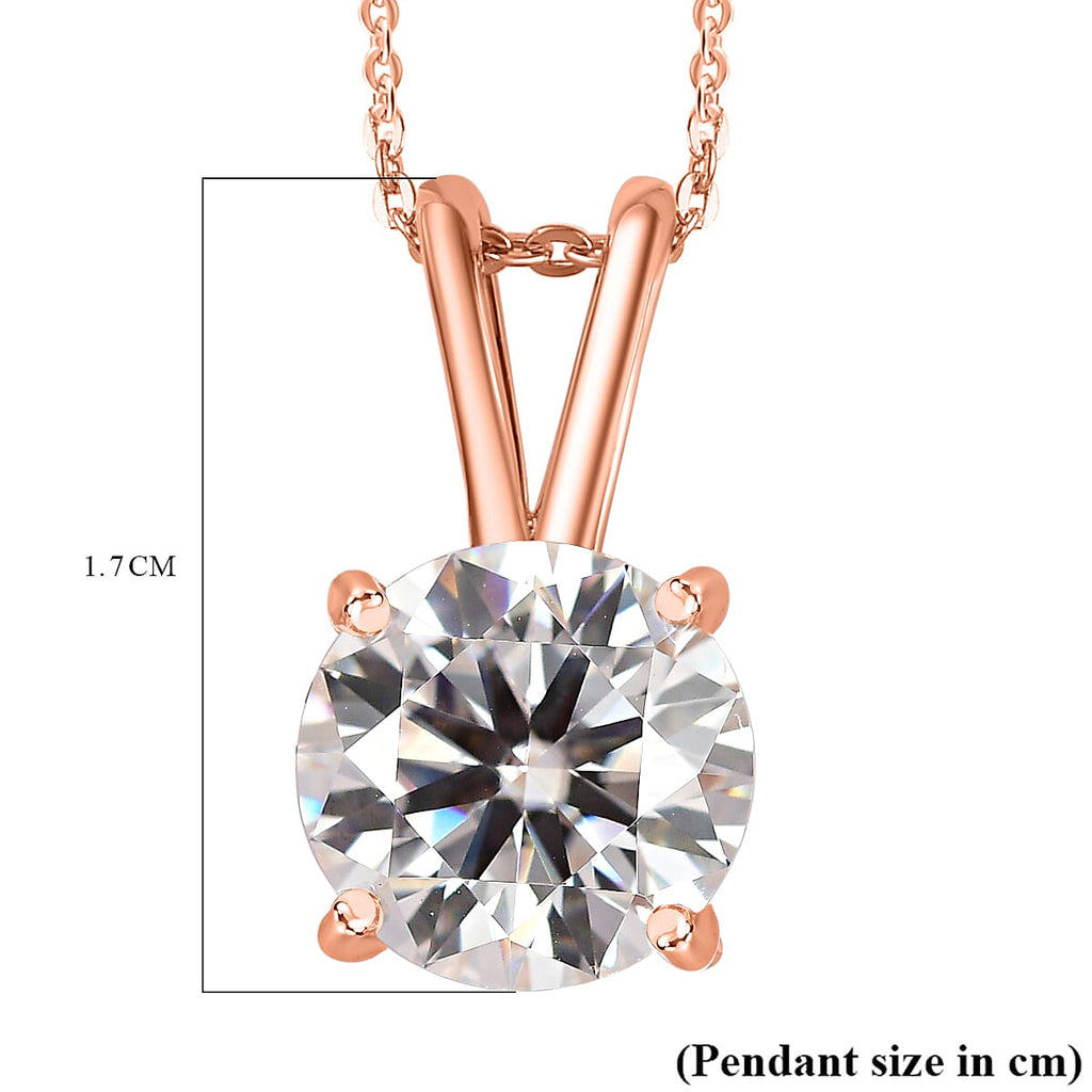 Moissanite Solitaire Pendant with Chain (Size 20) in 18K Vermeil Rose Gold Plated Sterling Silver 1.10 Ct.