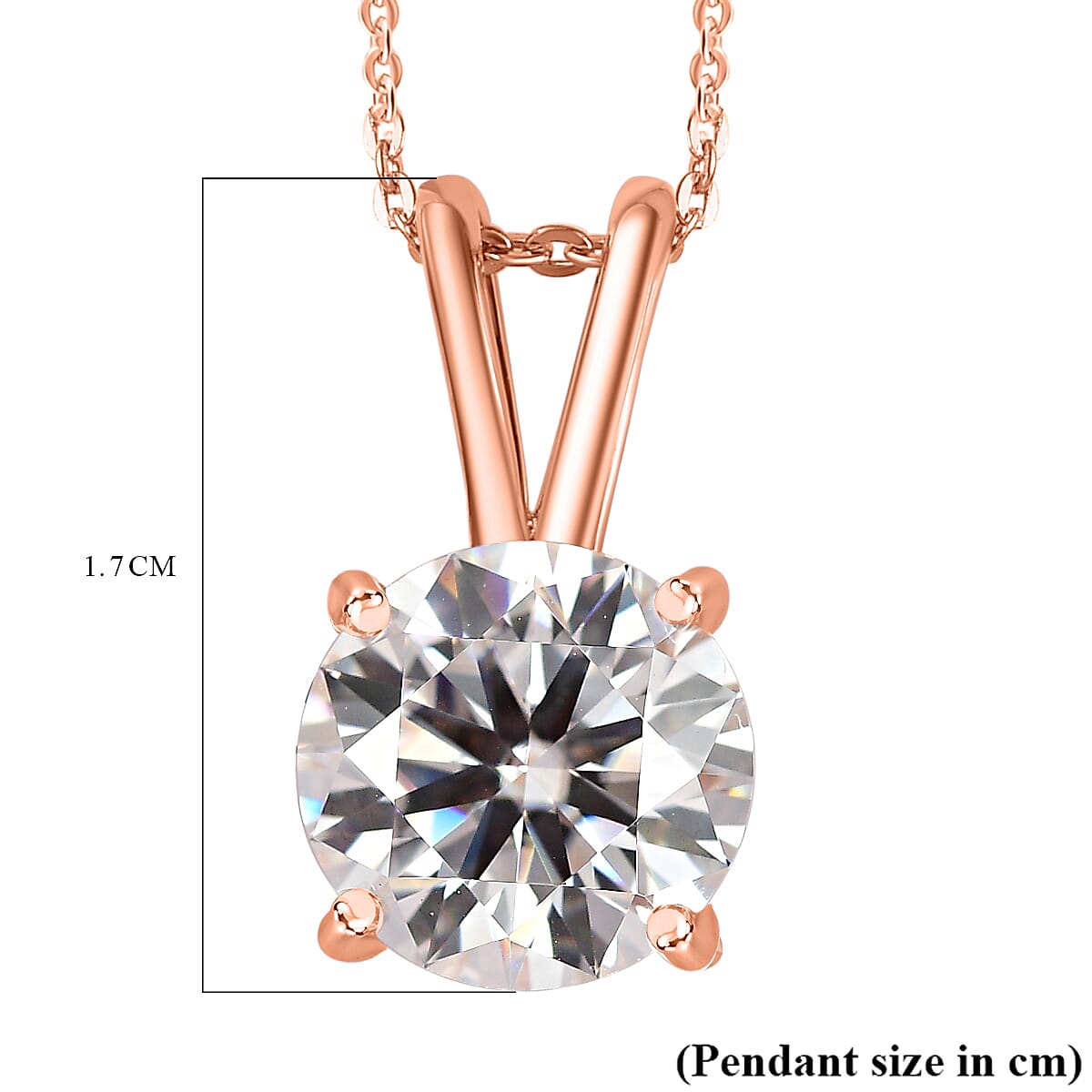 Moissanite Solitaire Pendant with Chain (Size 20) in 18K Vermeil Rose Gold Plated Sterling Silver 1.10 Ct. V32755679 7