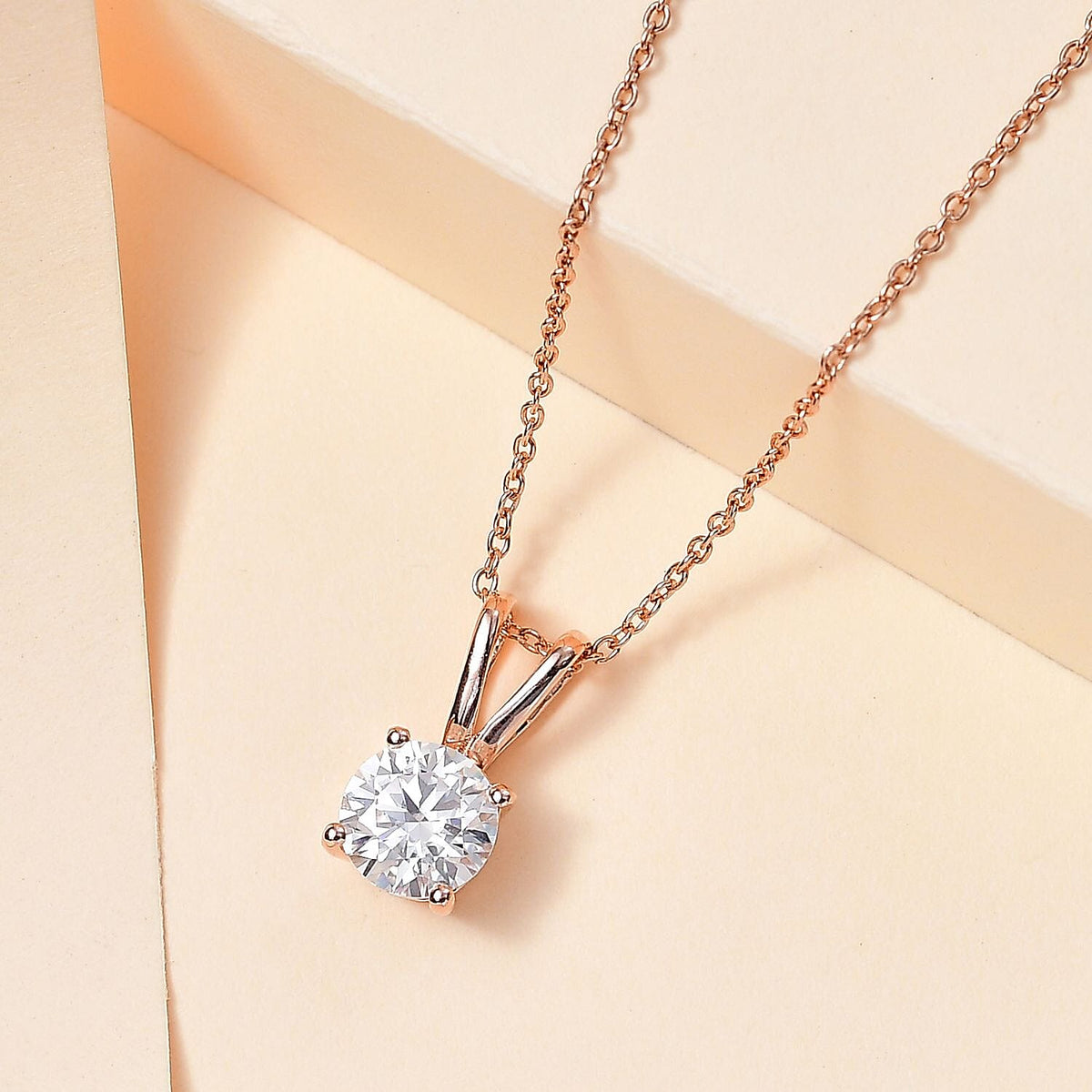 RADIANTA GRA Certified Moissanite Solitaire Pendant with Chain (Size 20) in 18K Vermeil Rose Gold Over Sterling Silver 1.22 Ct. V32639438 3