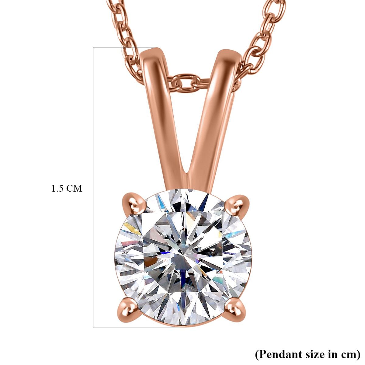RADIANTA GRA Certified Moissanite Solitaire Pendant with Chain (Size 20) in 18K Vermeil Rose Gold Over Sterling Silver 1.22 Ct. V32639438 7