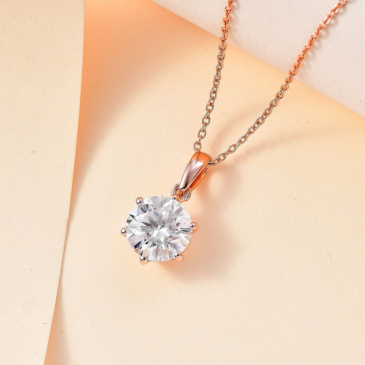Moissanite Pendant with Chain (Size 20) in Vermeil RG Sterling Silver  3.000  Ct. 4265662 3