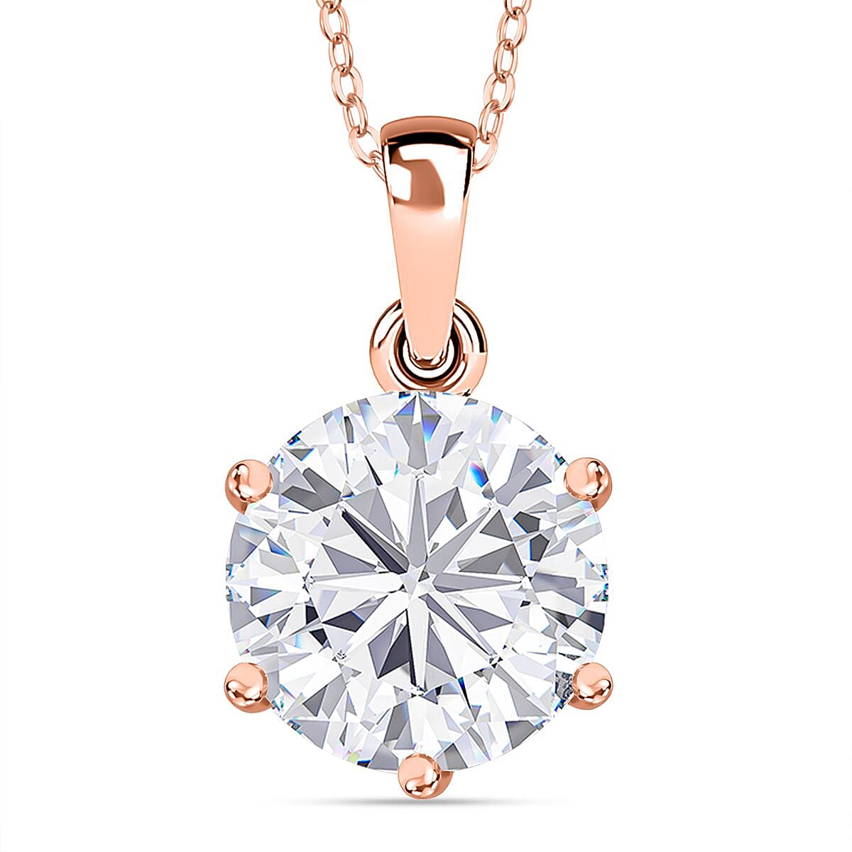 Moissanite Solitaire Pendant with Chain (Size 20) in 18K Vermeil Rose Gold Plated Sterling Silver  Wt. 5.3 Gms  5.700  Ct. 4265683 0