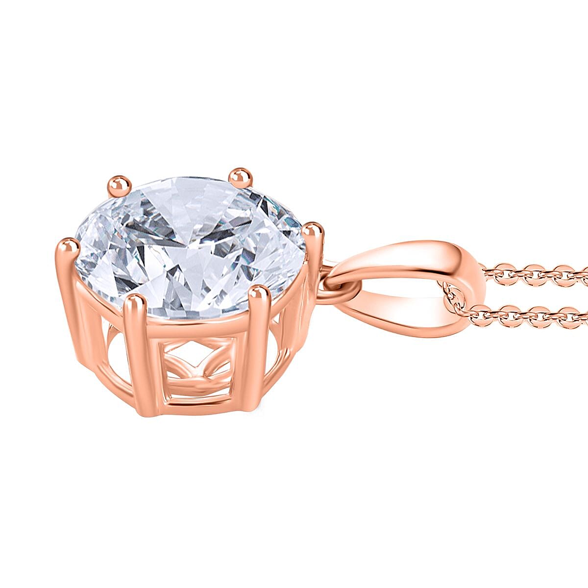 Moissanite Solitaire Pendant with Chain (Size 20) in 18K Vermeil Rose Gold Plated Sterling Silver  Wt. 5.3 Gms  5.700  Ct. 4265683 4