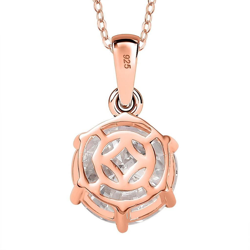 Moissanite Pendant with Chain (Size 20) in Vermeil RG Sterling Silver  Wt. 5.3 Gms  5.700  Ct.