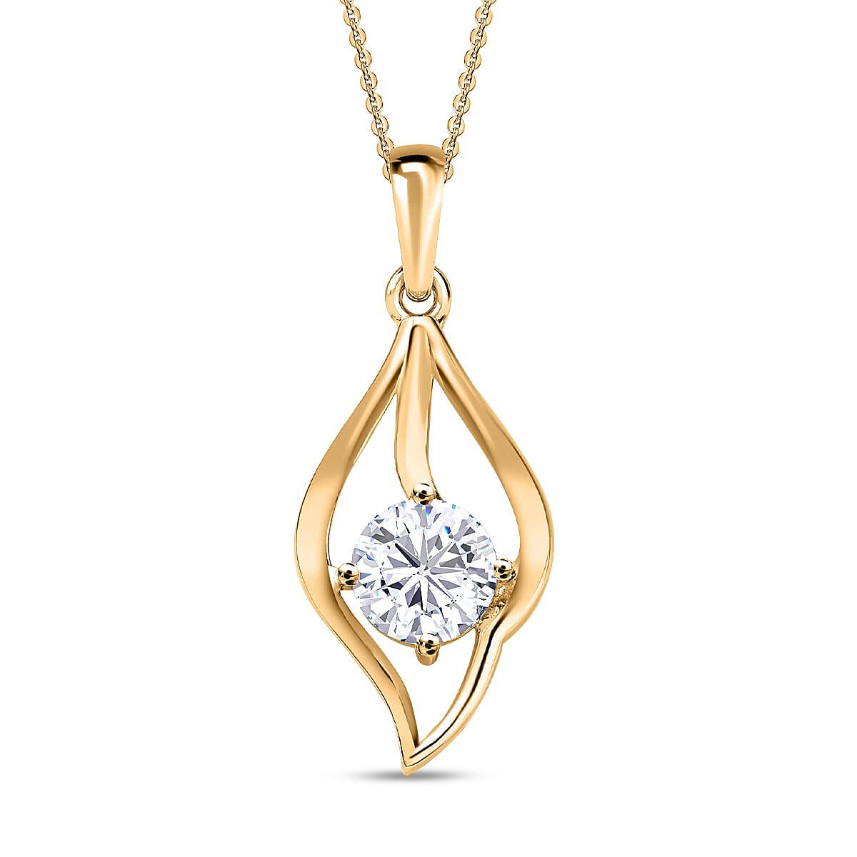 Moissanite Pendant with Chain (Size 20) in V18K Vermeil Yellow Gold Plated Sterling Silver 4157207 0