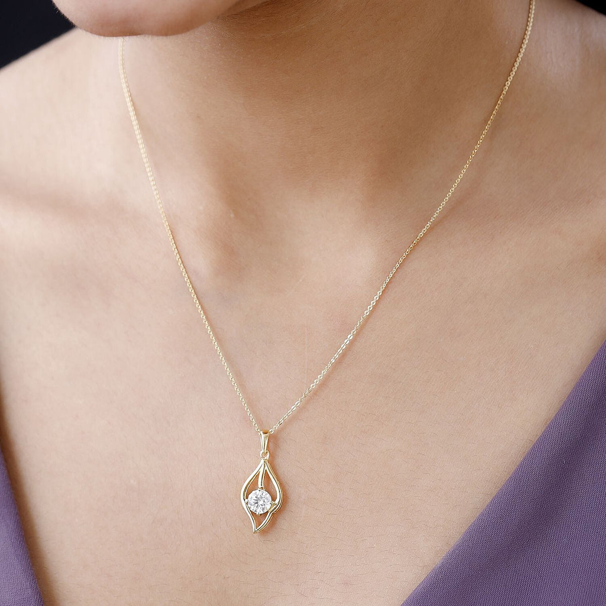 Moissanite Pendant with Chain (Size 20) in V18K Vermeil Yellow Gold Plated Sterling Silver 4157207 1