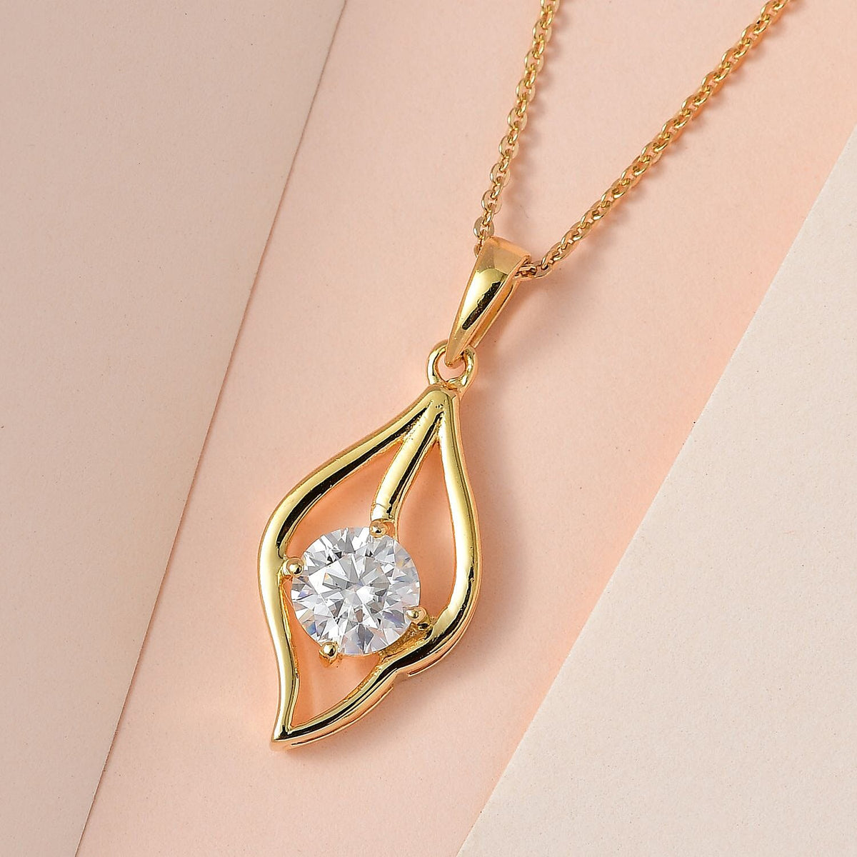 Moissanite Pendant with Chain (Size 20) in V18K Vermeil Yellow Gold Plated Sterling Silver 4157207 2
