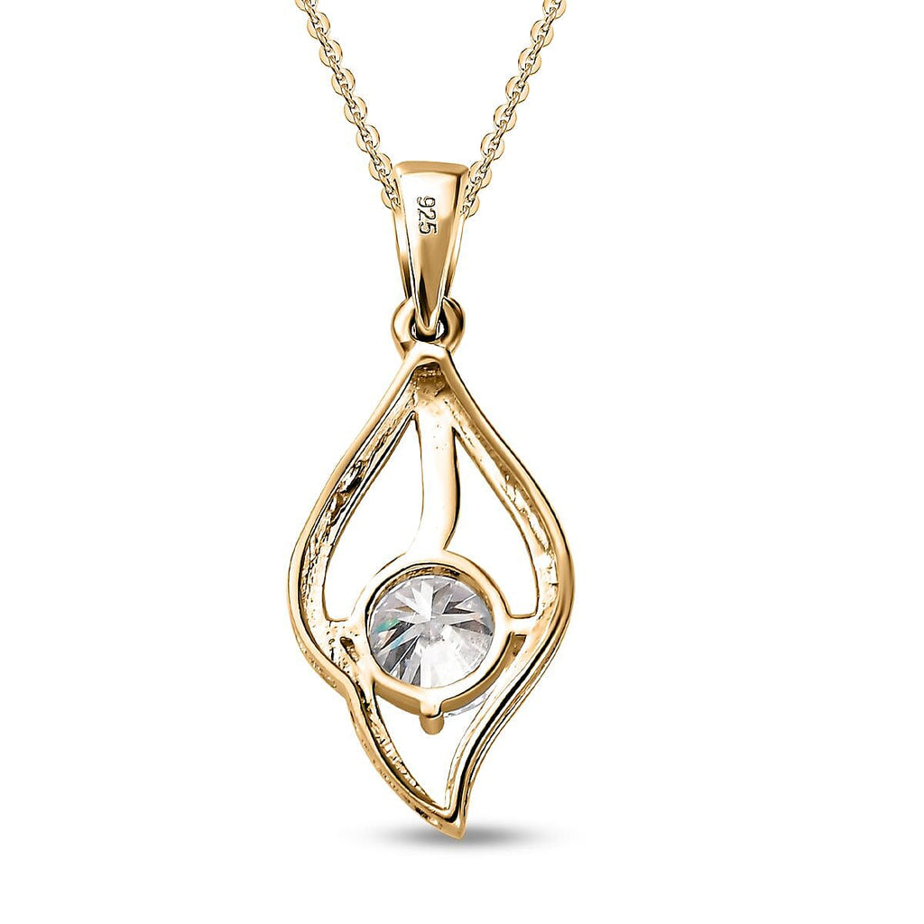 Moissanite Pendant with Chain (Size 20) in V18K Vermeil Yellow Gold Plated Sterling Silver