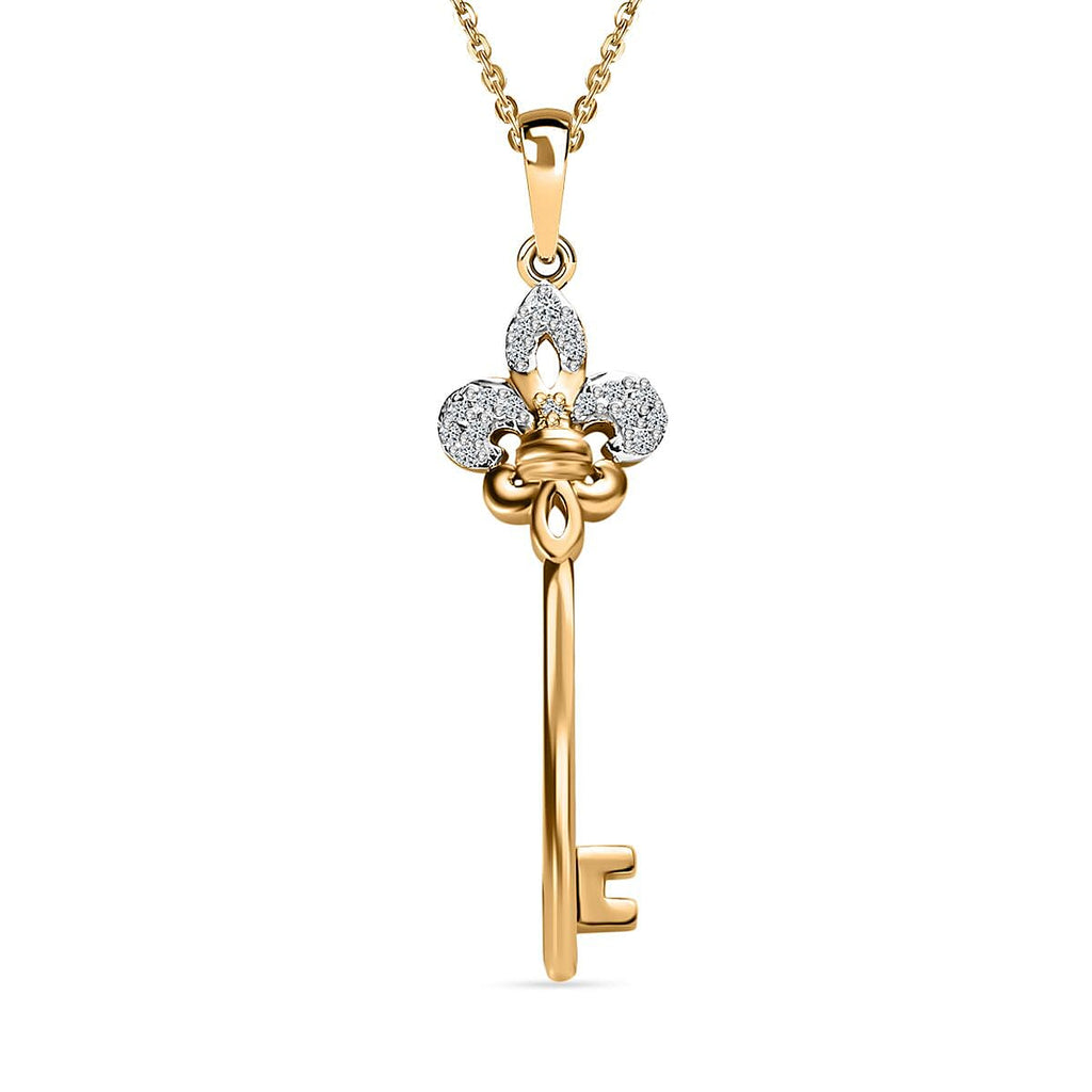 Moissanite Key Pendant with Chain (Size 20) in 18K Vermeil Yellow Gold Plated Sterling Silver