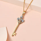 Moissanite Key Pendant with Chain (Size 20) in 18K Vermeil Yellow Gold Plated Sterling Silver