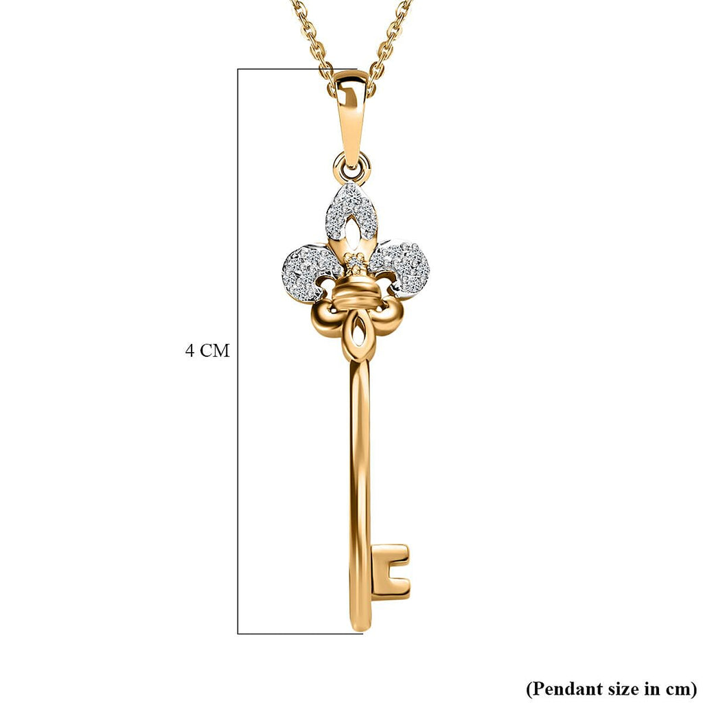 Moissanite Key Pendant with Chain (Size 20) in 18K Vermeil Yellow Gold Plated Sterling Silver