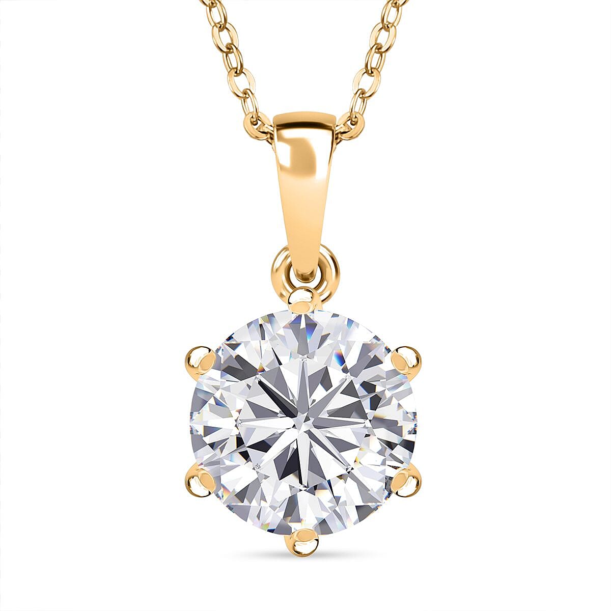Moissanite Solitaire Pendant with Chain (Size 20) in 18K Vermeil Yellow Gold Plated Sterling Silver  3.000  Ct. 4265656 0