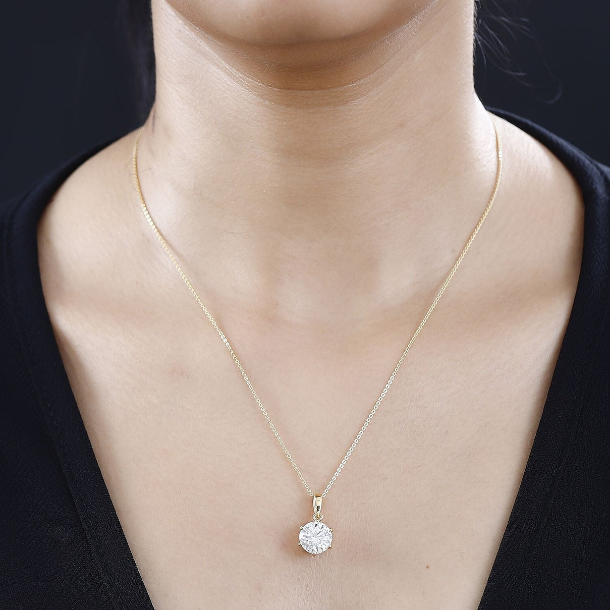 Moissanite Solitaire Pendant with Chain (Size 20) in 18K Vermeil Yellow Gold Plated Sterling Silver  3.000  Ct. 4265656 2