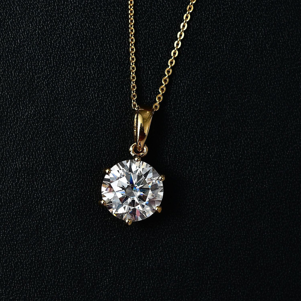 Moissanite Solitaire Pendant with Chain (Size 20) in 18K Vermeil Yellow Gold Plated Sterling Silver  3.000  Ct. 4265656 3