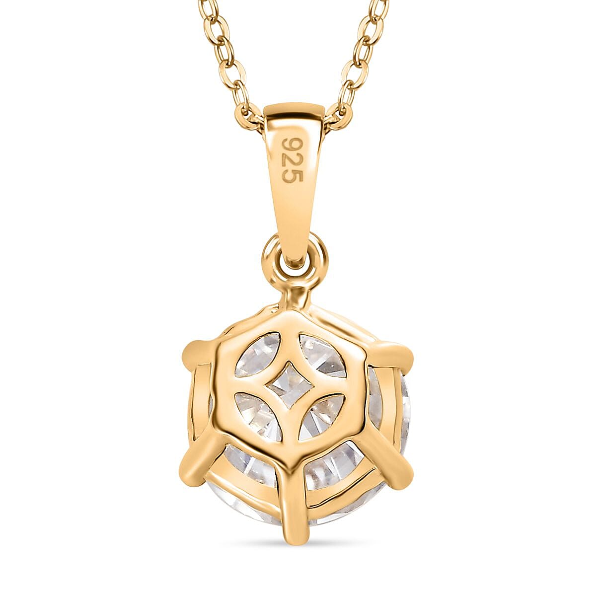 Moissanite Solitaire Pendant with Chain (Size 20) in 18K Vermeil Yellow Gold Plated Sterling Silver  3.000  Ct. 4265656 5