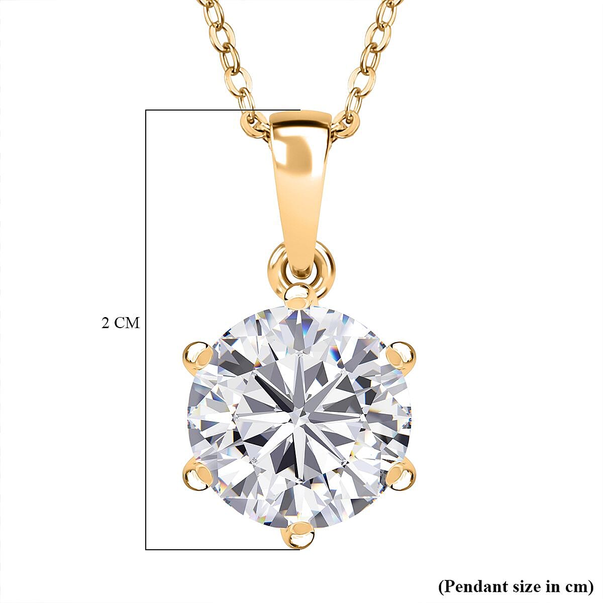 Moissanite Solitaire Pendant with Chain (Size 20) in 18K Vermeil Yellow Gold Plated Sterling Silver  3.000  Ct. 4265656 6