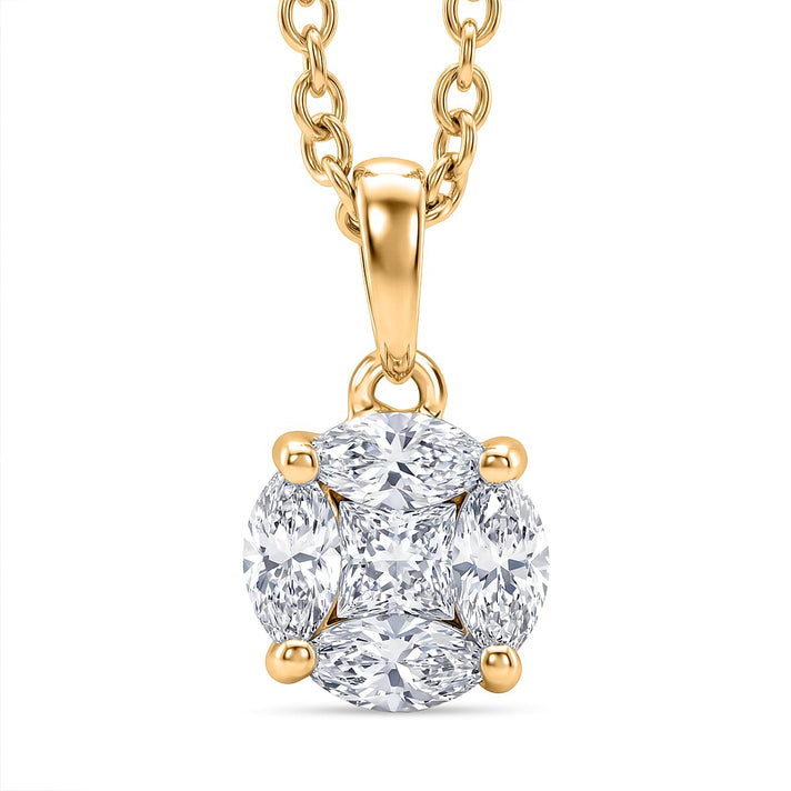 D'Joy Moissanite Cluster Pendant in Yellow Gold Plated Sterling Silver with Chain (Size 20) 4448952 1