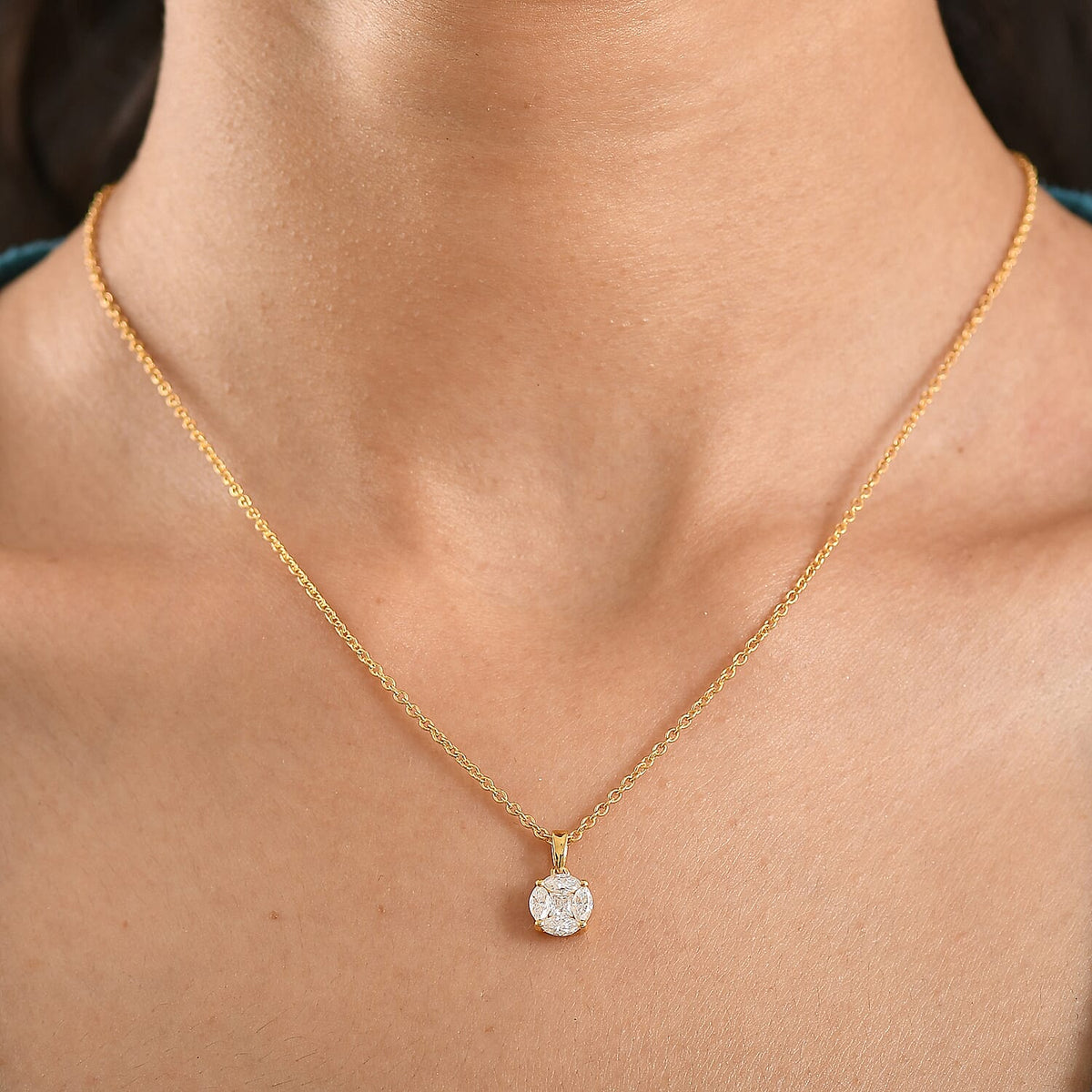 D'Joy Moissanite Cluster Pendant in Yellow Gold Plated Sterling Silver with Chain (Size 20) 4448952 3