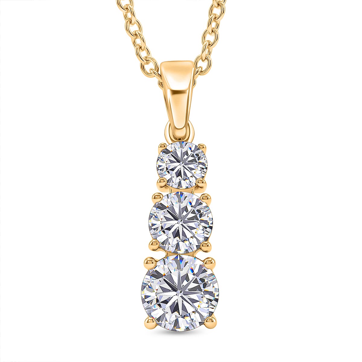 D'Joy Moissanite Trilogy Drop Pendant in Yellow Gold Plated Sterling Silver with Chain (Size 20) 1.44 Ct. 4449274 0