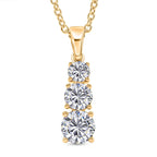 D'Joy Moissanite Trilogy Drop Pendant in Yellow Gold Plated Sterling Silver with Chain (Size 20) 1.44 Ct.