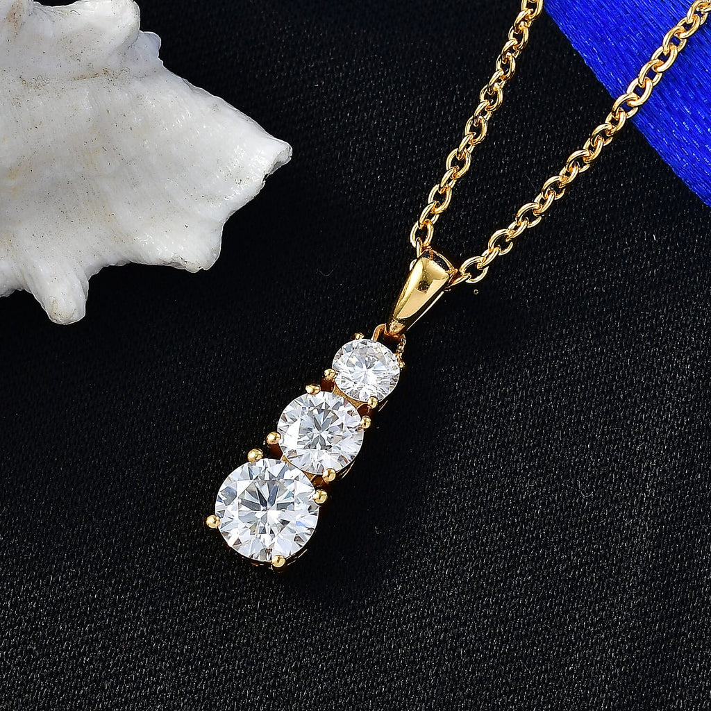 D'Joy Moissanite Trilogy Drop Pendant in Yellow Gold Plated Sterling Silver with Chain (Size 20) 1.44 Ct.