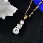 D'Joy Moissanite Trilogy Drop Pendant in Yellow Gold Plated Sterling Silver with Chain (Size 20) 1.44 Ct.