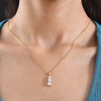 D'Joy Moissanite Trilogy Drop Pendant in Yellow Gold Plated Sterling Silver with Chain (Size 20) 1.44 Ct.