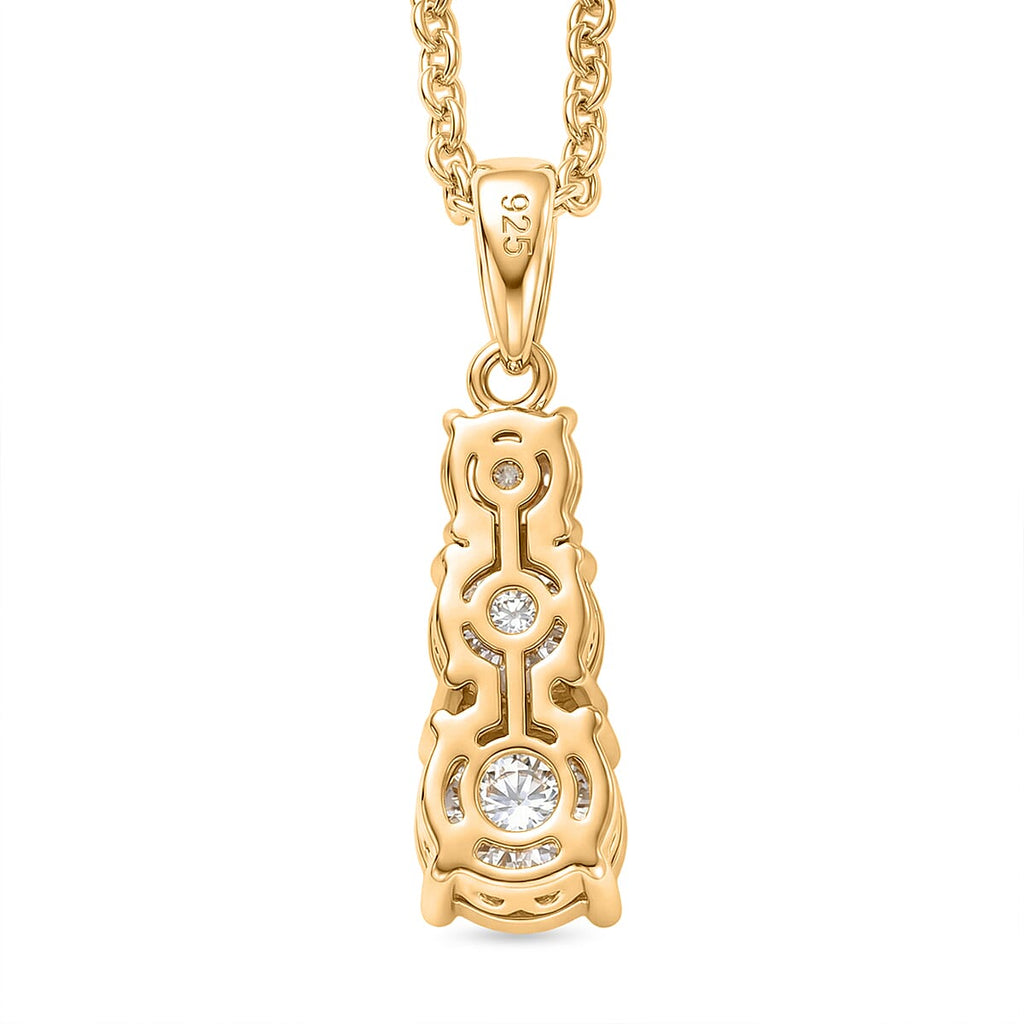 D'Joy Moissanite Trilogy Drop Pendant in Yellow Gold Plated Sterling Silver with Chain (Size 20) 1.44 Ct.