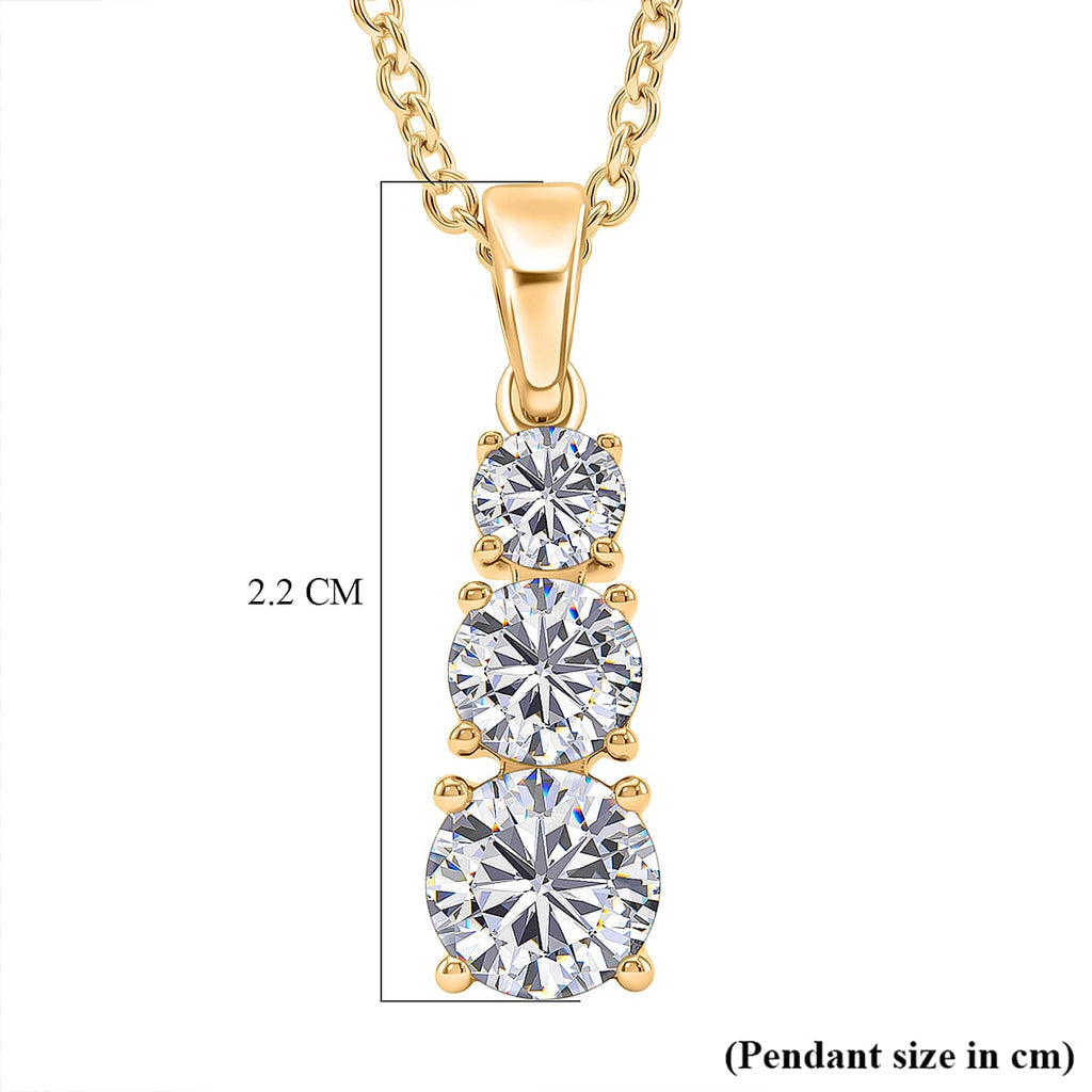 D'Joy Moissanite Trilogy Drop Pendant in Yellow Gold Plated Sterling Silver with Chain (Size 20) 1.44 Ct.