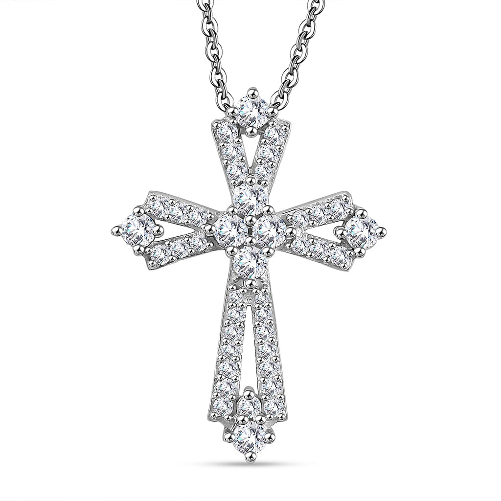 Moissanite Pendant with Chain (Size - 20) in Rhodium Overlay Sterling Silver