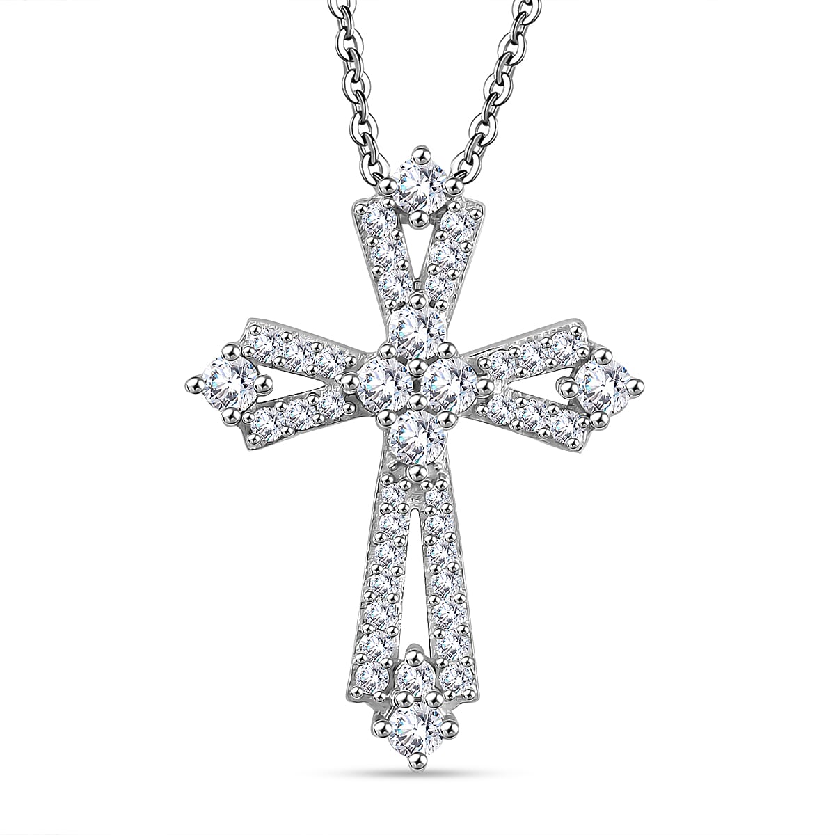 Moissanite Pendant with Chain (Size - 20) in Rhodium Overlay Sterling Silver 4329546 0