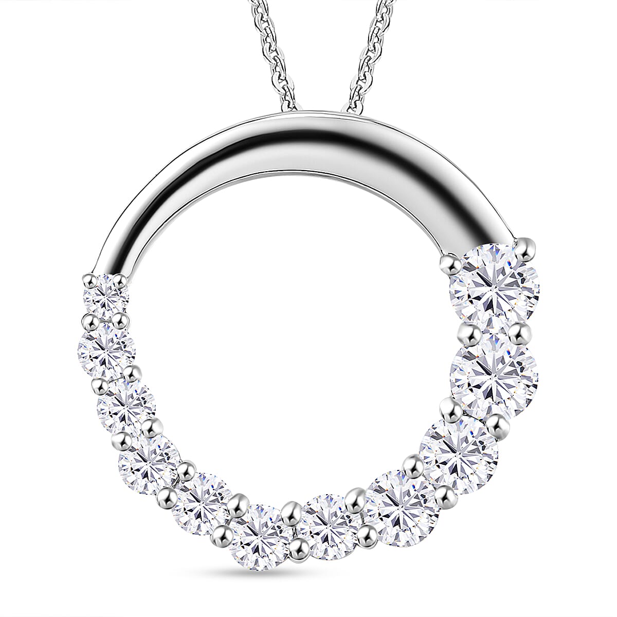 Moissanite Pendant with Chain (Size 20) in Rhodium Overlay Sterling Silver 4296946 0