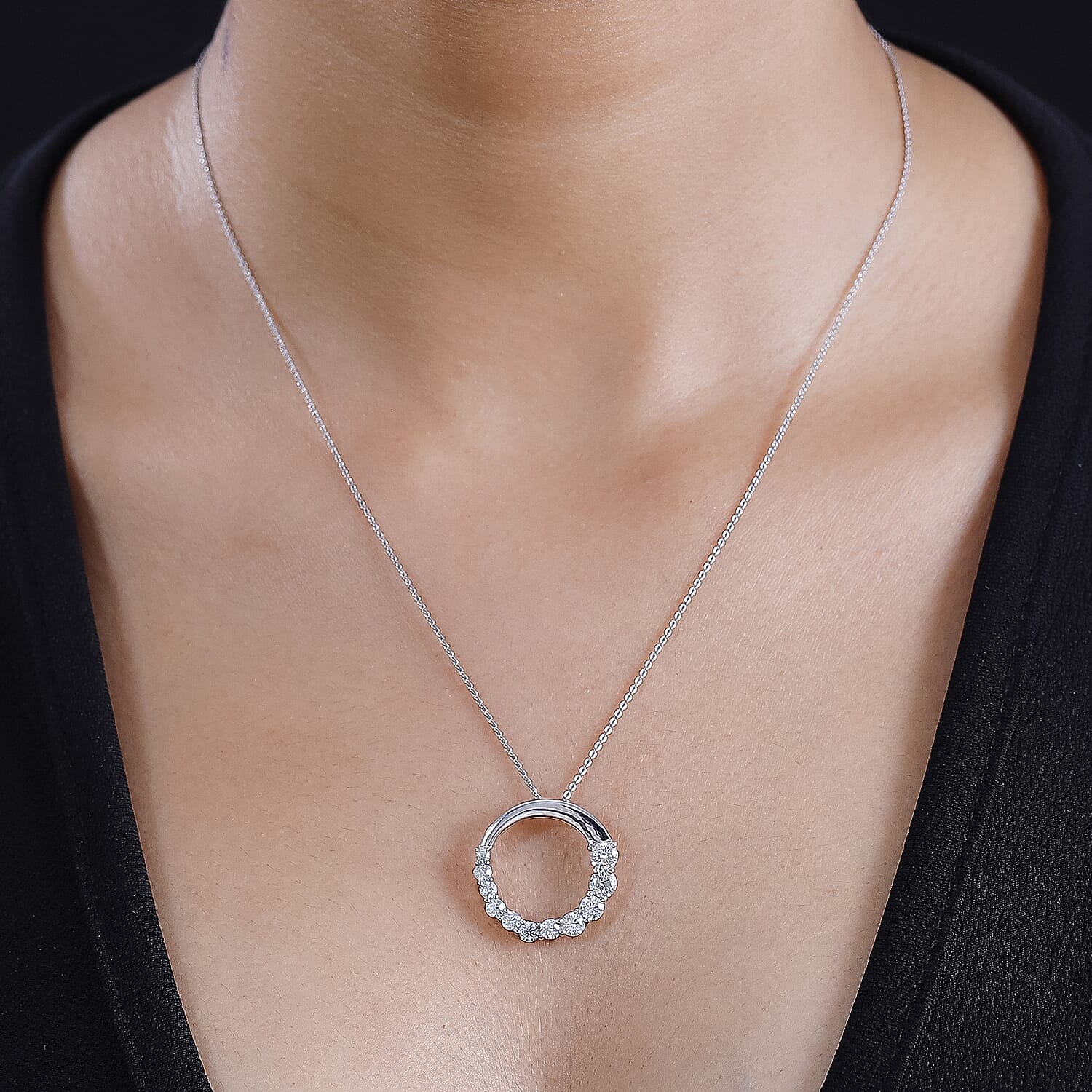 Moissanite Pendant with Chain (Size 20) in Rhodium Overlay Sterling Silver 4296946 1