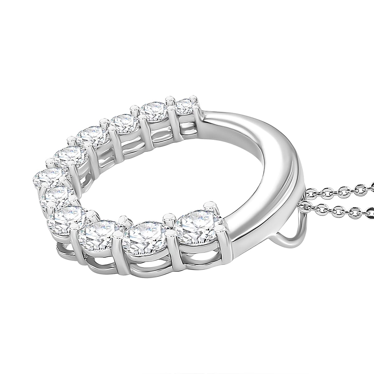 Moissanite Pendant with Chain (Size 20) in Rhodium Overlay Sterling Silver 4296946 2
